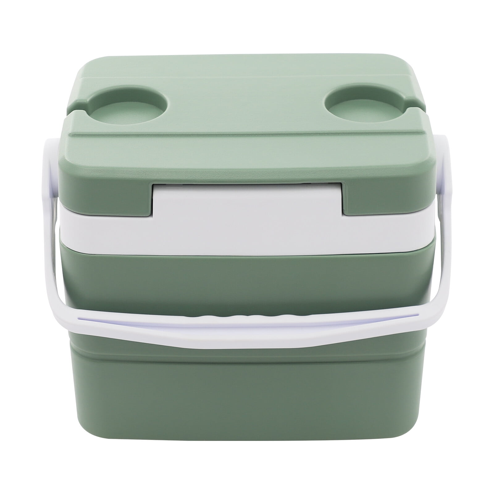 Green 8.5L/2.25Gal Camping Cooler, Insulated Portable Coole with Handle & Cup Slots, Leak-Proof Hard Cooler for BBQ, Camping, Pincnic