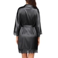 thumbnail image 5 of Ekouaer Women's Black Silky Robe 3/4 Sleeve Satin Kimono Robe Lightweight Lace Trim Short Bathrobes Sleepwear with Pockets Black, 5 of 6