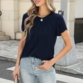 thumbnail image 6 of lcziwo Weekly Sales, Womens Casual Dressy Shirts Summer Petal Short Sleeve Tees Shirts Solid Color Round Neck Blouse Fashion Pleated Tunics Vacation Tops Sky Blue XL, 6 of 9