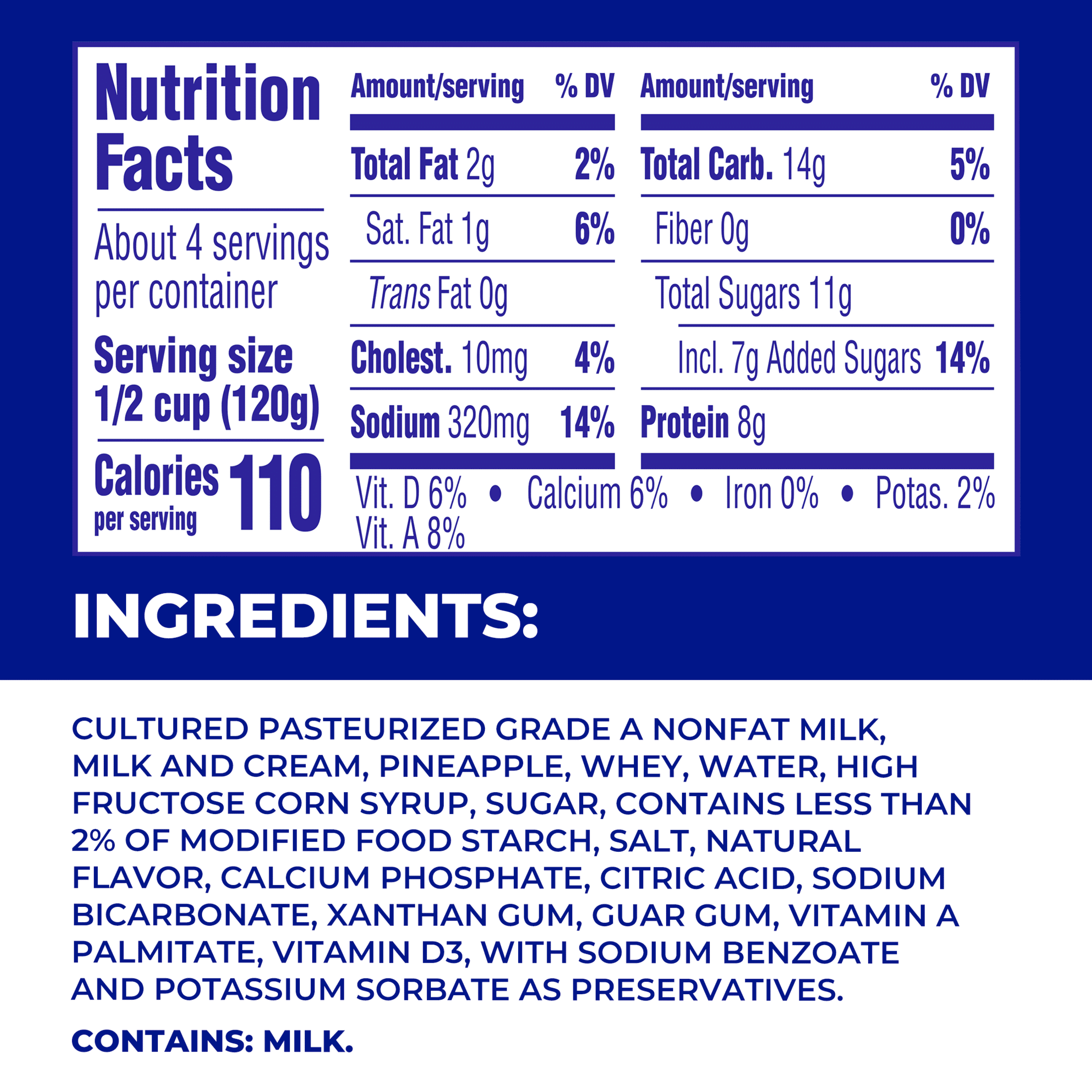 Knudsen's Lowfat Cottage Cheese With Pineapple, 2% Milkfat, Small Curd, 16 oz Tub, 9g of Protein Per Serving