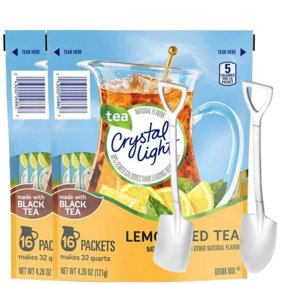 Crystal-Light Lemon Iced Tea Drink Mix 4.26 oz – 2 Pack (16 Pitcher Packets Total), Made with Black Tea – Sugar-Free, Low-Calorie (Lemon Iced Tea) with Shovel Spoons