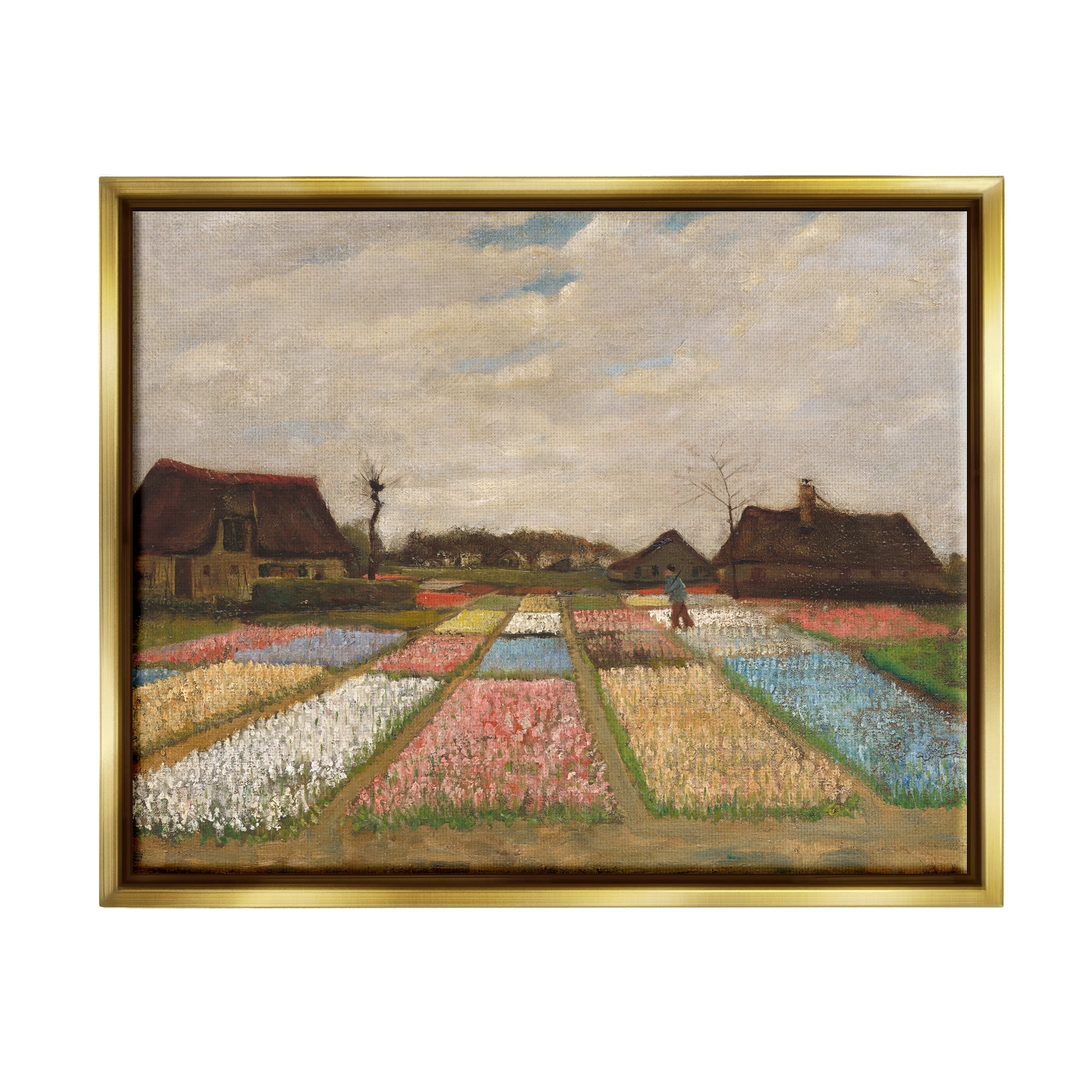 Stupell Industries Bulb Fields in Holland Vincent van Gogh Classic Painting Painting Metallic Gold Floating Framed Canvas Print Wall Art, Design by one1000paintings