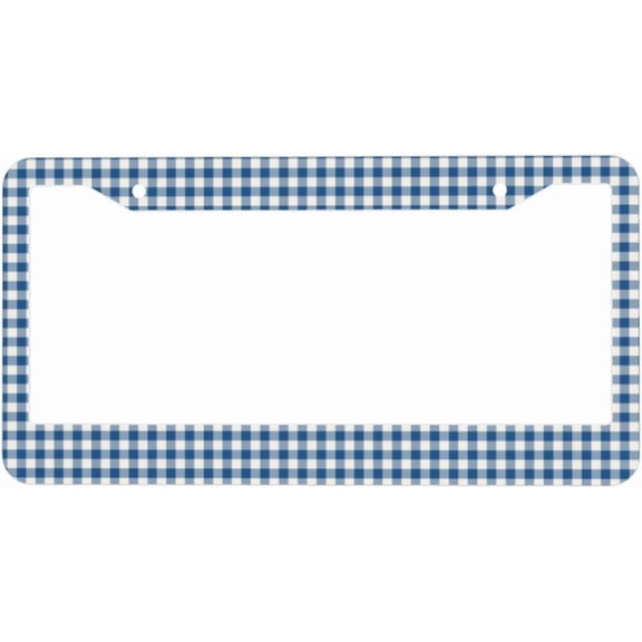 Cute Retro Navy Blue Gingham Plaid License Plate Frames - License Plate Covers, 2 Packs Universal Aluminum Tag Frame for Front and Rear Car Tags