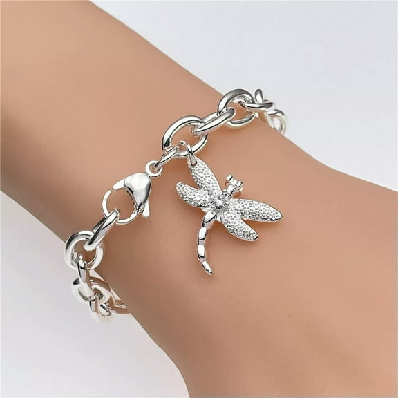 GKNET 925 Silver Filled Dragonfly Drop Bracelet Womens Charm Silver Bracelet