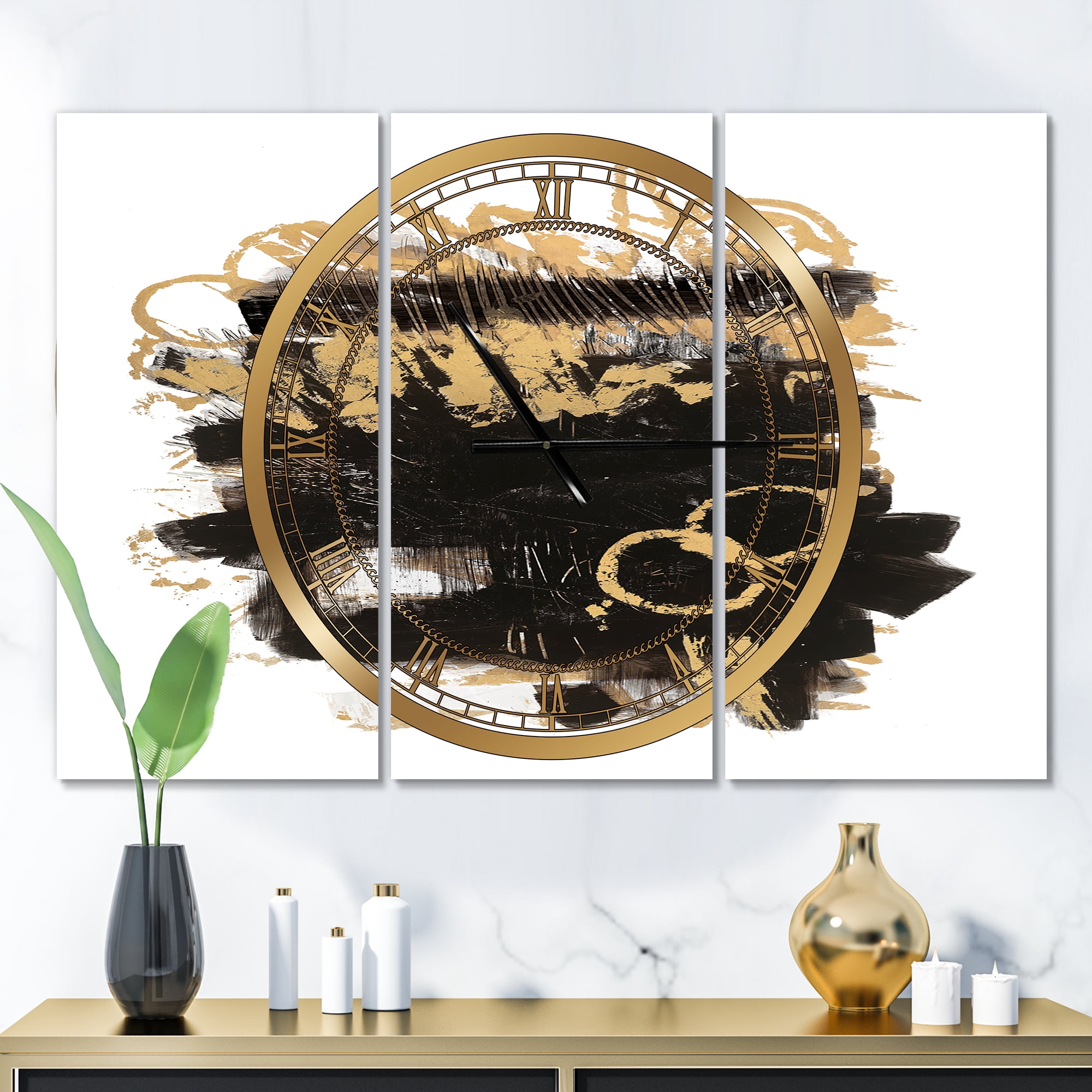 Designart 'Gold and Black drift II' Modern Wall Clock