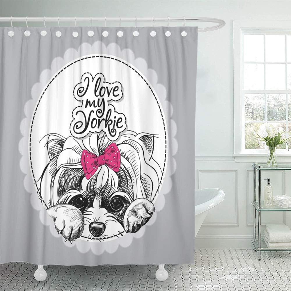 African American Girl with Dog Yorkshire Fabric Shower Curtain Bathroom Mat Rug