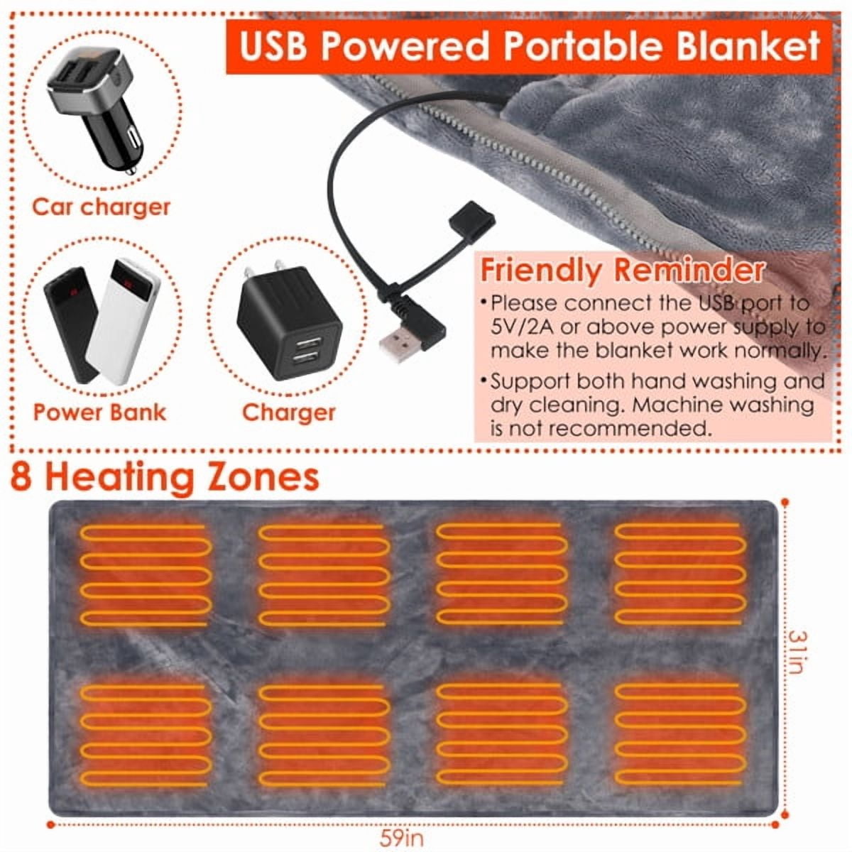 AsterOutdoor Wearable USB Heated Blanket Shawl, Flannel, 59"×31"