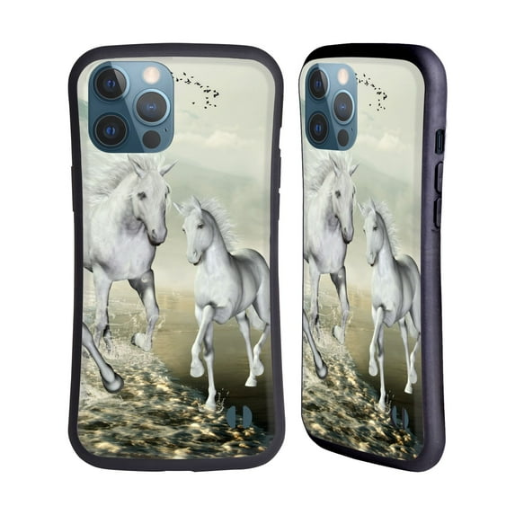 Head Case Designs Officially Licensed Simone Gatterwe Horses White On The Beach Hybrid Case Compatible with Apple iPhone 13 Pro Max