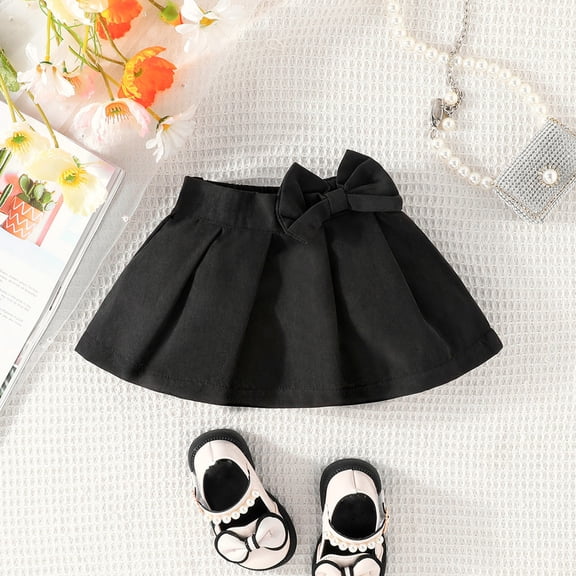 Conairie Pleated Skirt Baby Girls High Waist Flowy Skorts Skirts Toddler Kids Summer Mini Skirt with Bowknot 9-12 M