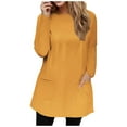 thumbnail image 2 of ATOYSOY Women's Crew Neck Sweatshirts Loose Tops with Pockets Long Sleeve Shirts Winter Casual Blouse Dressy Tunic Solid Color Pullover Spring Workout Fashion Yellow L, 2 of 5