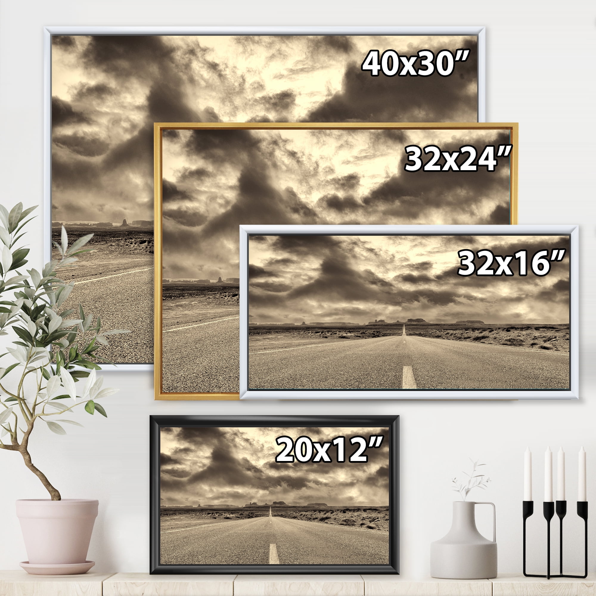 Designart 'The Straight Road To Monument Valley' Traditional Framed Canvas Wall Art Print