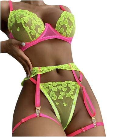 

KEJIG Stylish，Women Exquisite Mesh Lingerie Bra+Garter+Briefs Set Babydoll Cut-Out Sleepwear