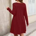 thumbnail image 3 of Women's Plus Size Solid Color Casual Spring Autumn Dress - Round Neck Long Sleeve with Pockets - Wine Red XXXL, 3 of 4