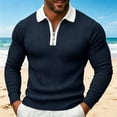 thumbnail image 5 of Kvture Men's Knit Golf Shirts Business Casual 1/4 Zip Collar Tshirt Summer Tee Long Sleeve Classic Color Block Tees Navy Pullover XXXL, 5 of 5