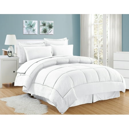 - 8 Piece Bed In A Bag Hotel Dobby Embossed Comforter Sheet Bed Skirt Sham Set