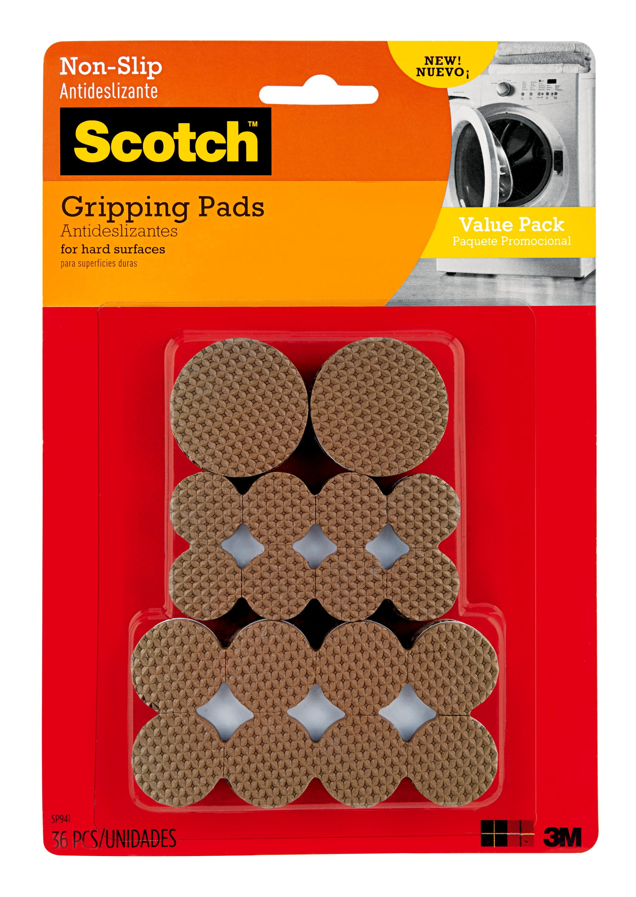 Scotch™ Gripping Pads Value Pack, Assorted Sizes, Brown, 36 Pads