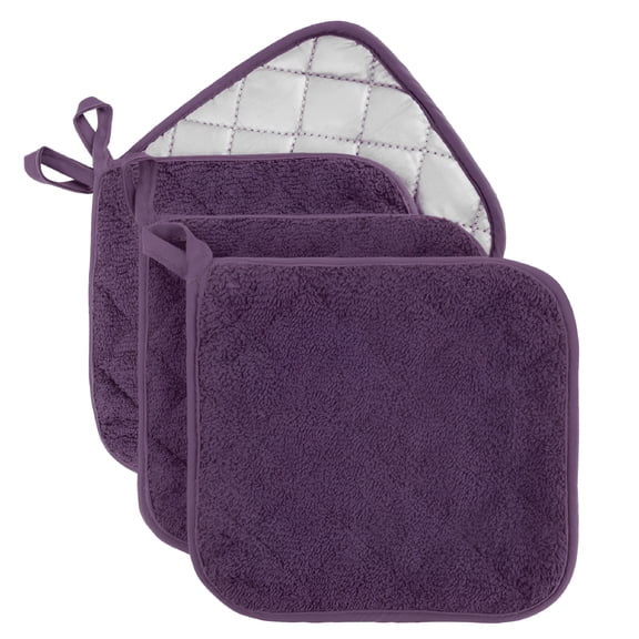 ACDANC 6 Pack Pot Holders for Kitchen Heat Resistant Pot Holders Sets Oven Hot Pads Terry Cloth Pot Holders for Cooking Baking(7"x 7",PURPLE)
