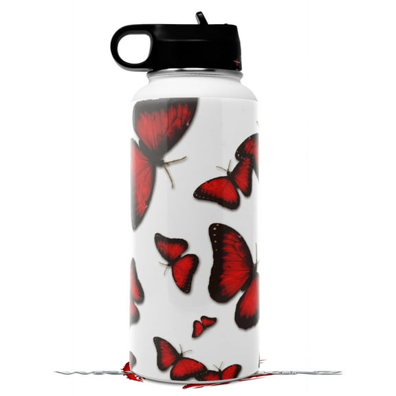 Skin Wrap Decal compatible with Hydro Flask Wide Mouth Bottle 32oz Butterflies Red (BOTTLE NOT INCLUDED)
