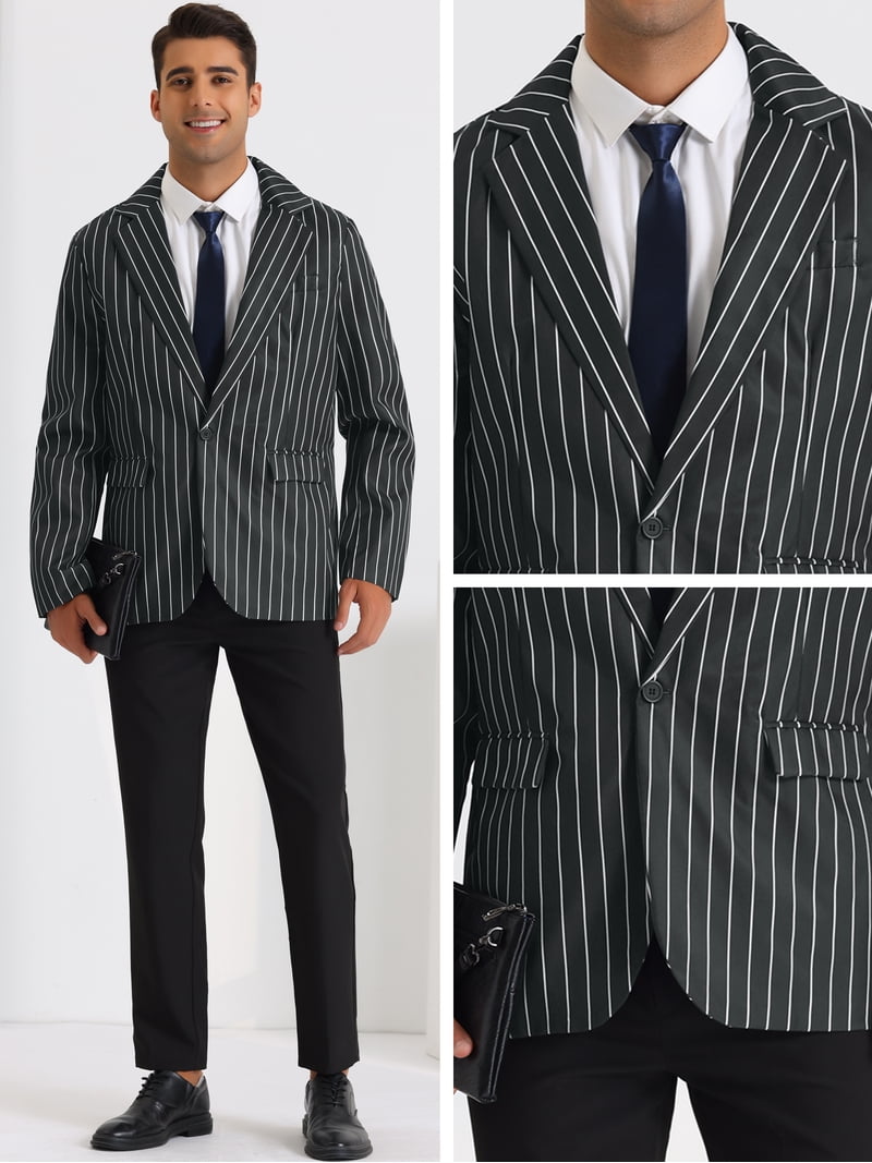 Unique Bargains Men's Stripes Single Breasted Business Color Block
