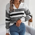 thumbnail image 2 of WEAIXIMIUNG Female Cropped Cardigan Sweaters for Women Women'sWinter Casual Collar Contrast Stripe Long Sleeve Knitted Pullover Sweater S Red Sweaters for Women, 2 of 9