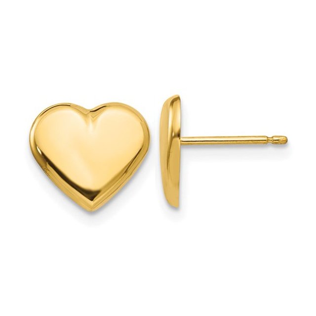 14K Yellow Gold Polished Heart Button Earrings