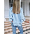 thumbnail image 2 of Womens 3/4 Bell Sleeve Button Down Shirts Casual Ruffle Hem Tops Eyelet Blouse Light Blue L, 2 of 6