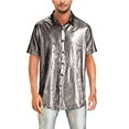 thumbnail image 3 of CENL Men Shiny Lapel Shirts Short Sleeve Casual Blouse Button Down Top 70s Disco Tee, 3 of 9