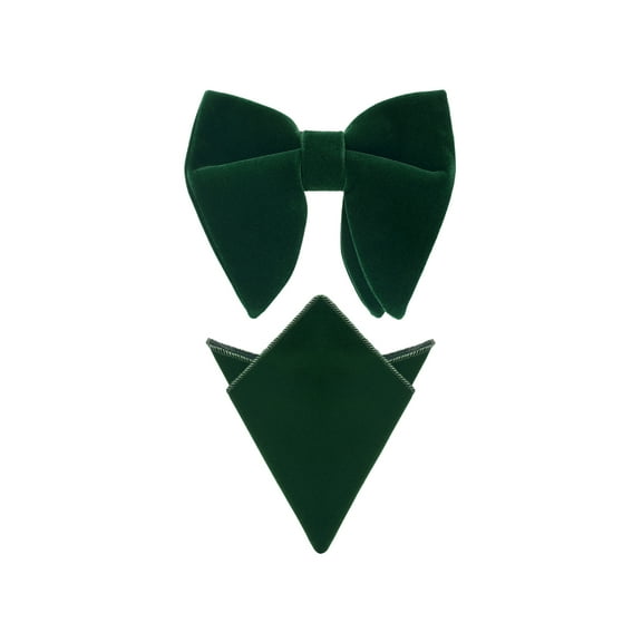 INSPIRE CHIC Men's Velvet Pocket Square Pre-Tied Solid Color Adjustable Bow Tie Sets Dark Green One Size