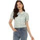 thumbnail image 1 of Blusa de manga abullonada floral con cuello en punta de camisa abotonada para mujer Blues XL, 1 of 4