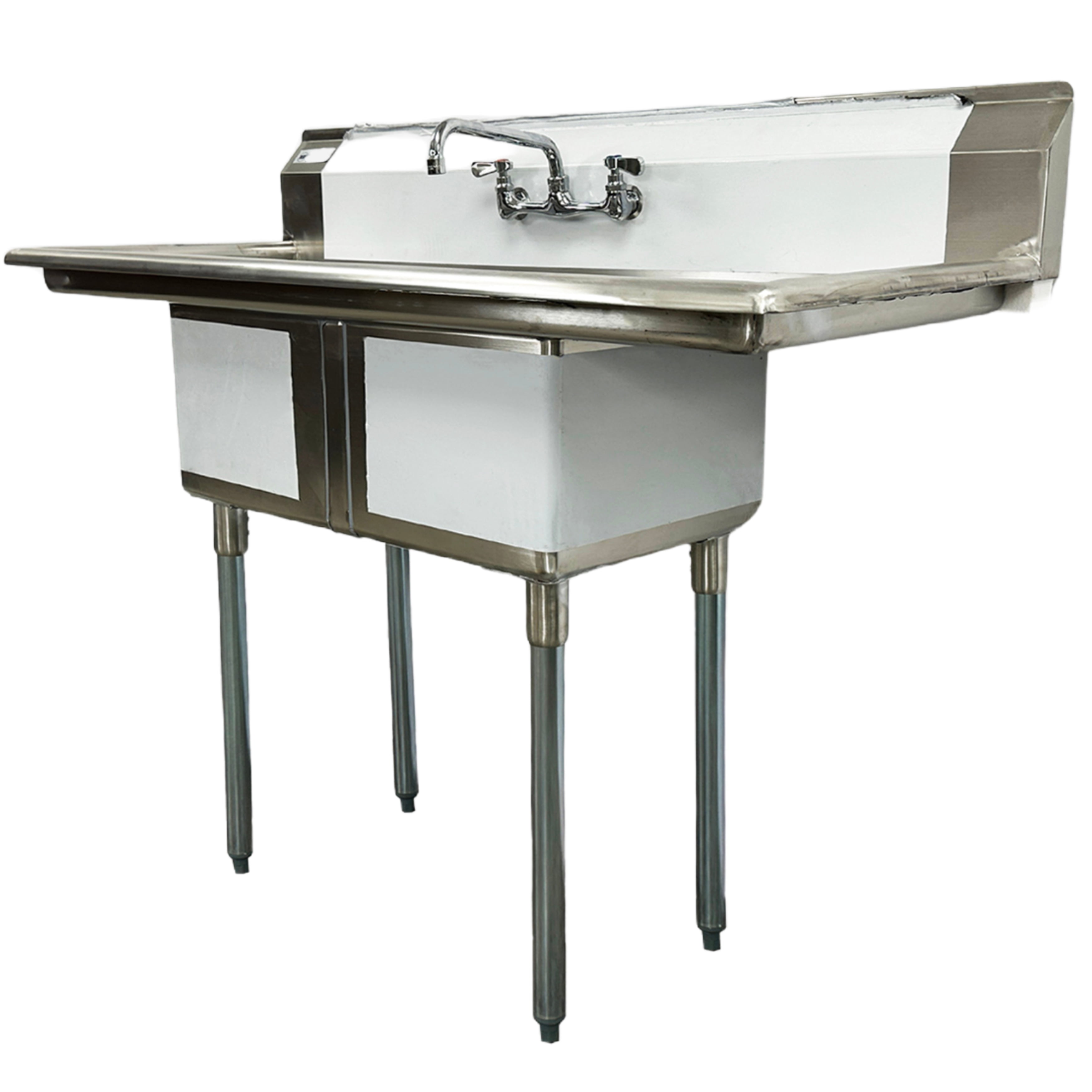 NSF 14 in. 2 Compartment Commercial Kitchen Sink, with Drainboards Free Standing Double Bowl Kitchen Prep & Utility Sink