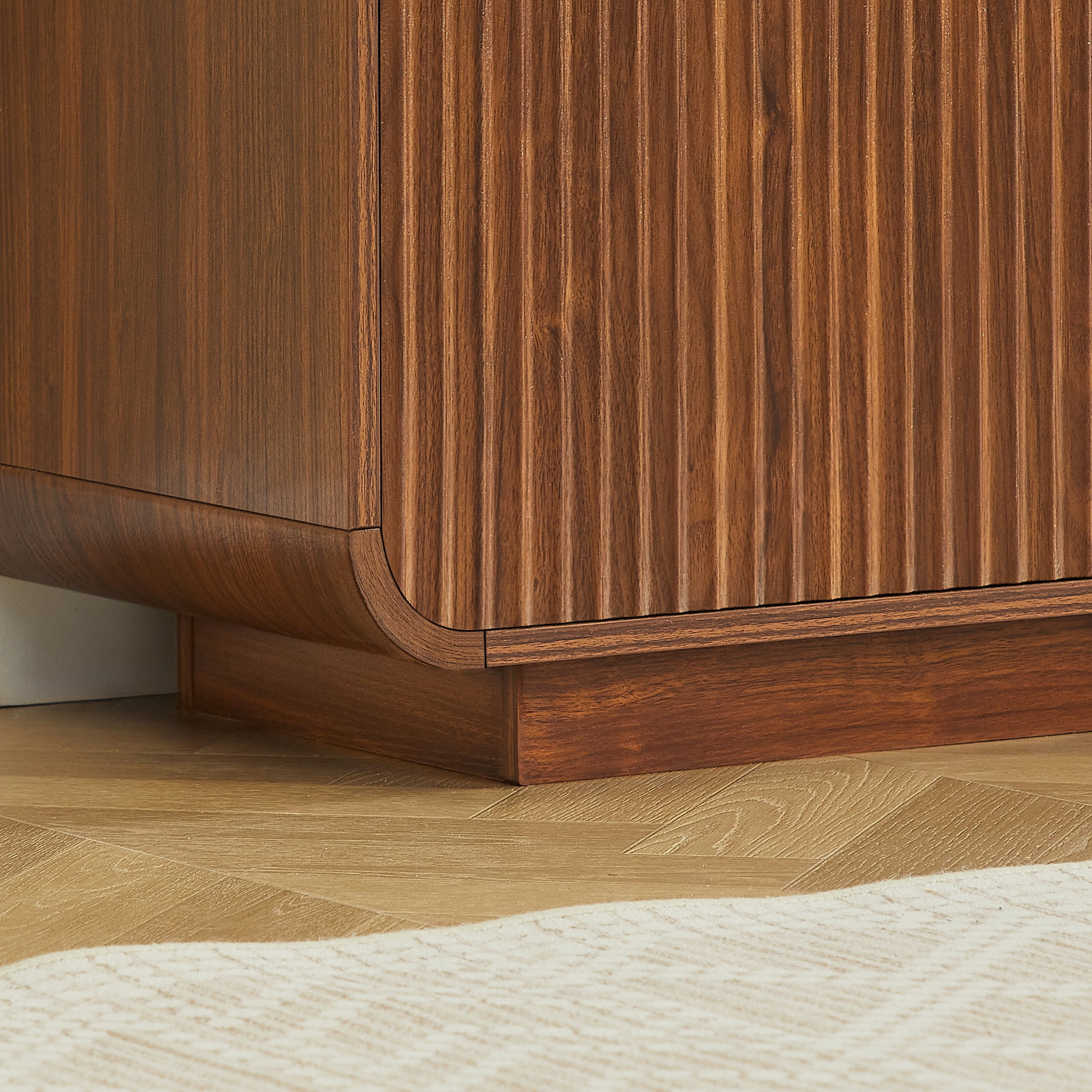 Buffet Sideboard Cabinet 64.6 Inch, Modern Vertical Fluted Entryway Cabinet with Soft-Close Doors, Waterproof Storage Cabinet for Living Room and Kitchen, Walnut