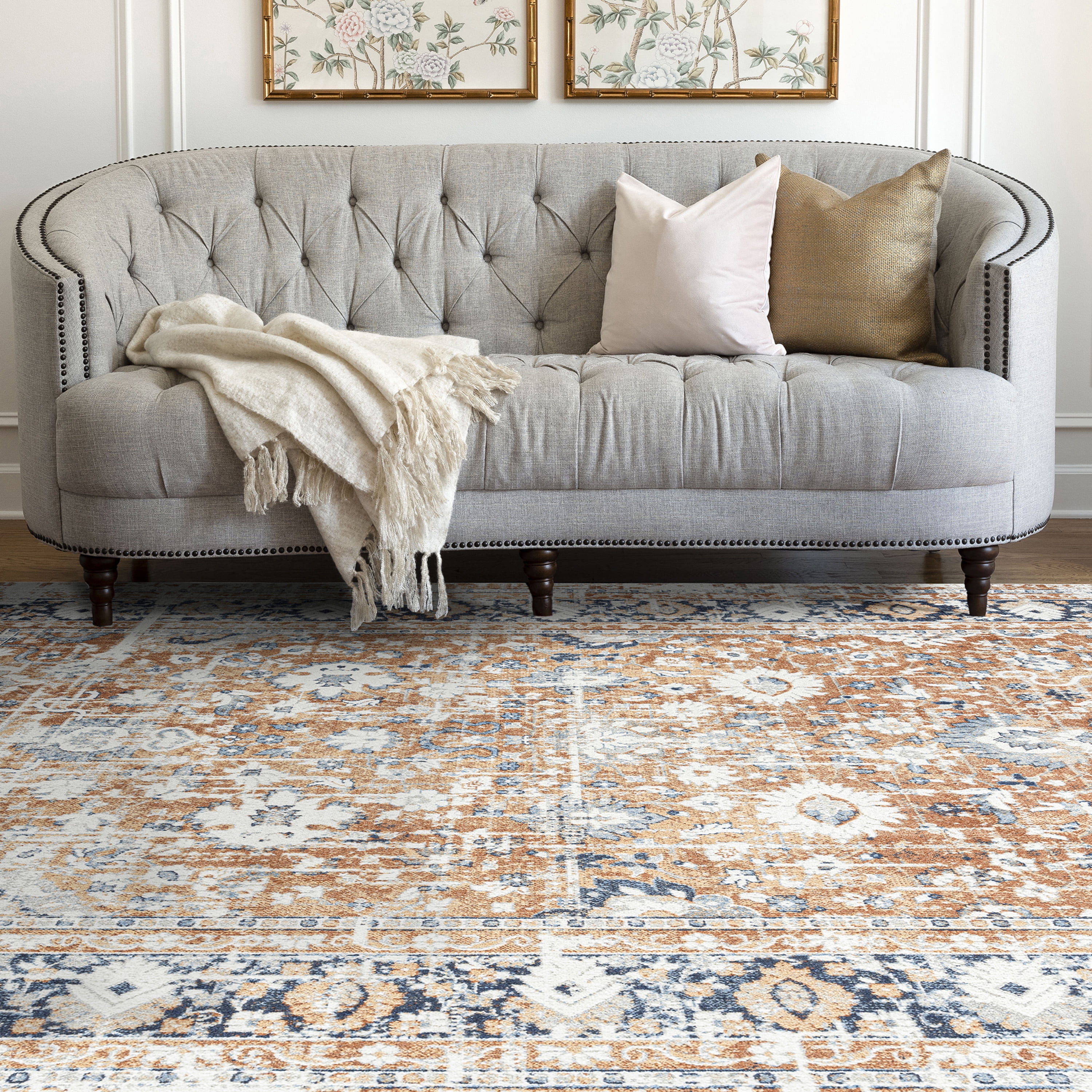 Traditional 8x10 Area Rug (7'11'' x 10'3'') Oriental Rust, Rust Living Room Easy to Clean