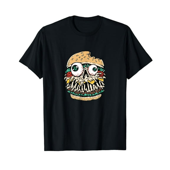 Halloween Scary Monster Food Lover Gift Funny Hamburger Black T-Shirt