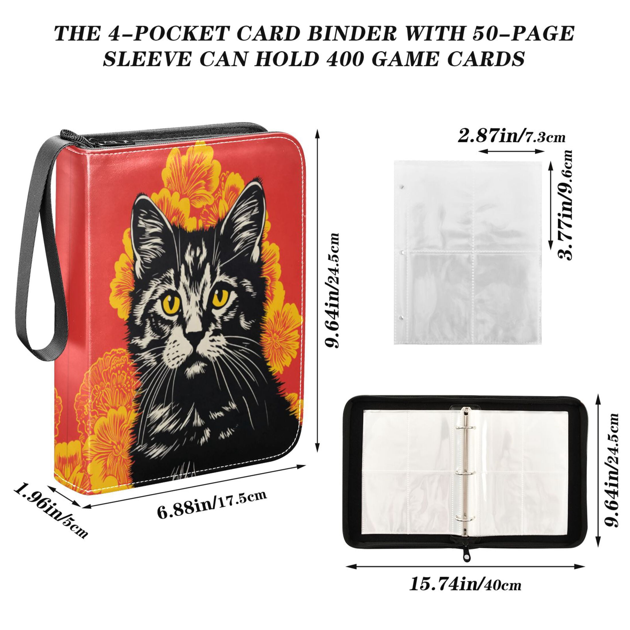 ALAZA Cool Cat Trading Card Binder 4 Pocket Cards Collection Album 400 Folder Holder