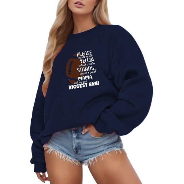 Gibobby Sudaderas para mujer Sudadera de cuello redondo para mujer de otoño e invierno suéter colorido de manga larga lindo clásico(Azul oscuro,CH)