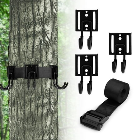 DIY. STORE 3 Pcs Metal Gear Hooks with Treestand Strap Treestand Strap Multi-Hook Tree Stand Hangers Platform Sadle Hunting Gears Gear Hanger for Hunting Camping Hiking