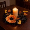 thumbnail image 4 of Artificial Halloween Mini Wreath, 11.81 inch Fall Small Floral Wreath with Sunflower Black Maple Leaf, Autumn Decorative Hanging Wreath for Front Door Window Wall, Home Halloween Party Decor, 4 of 4