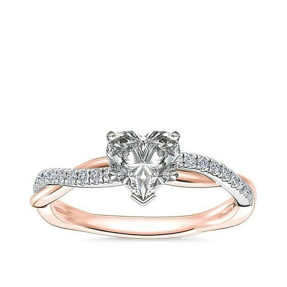 0.70 T.C.W Wonderful Solitaire with Accents Heart Shaped Genuine Diamond Ring for Women Solid 14K Rose Gold Size 7