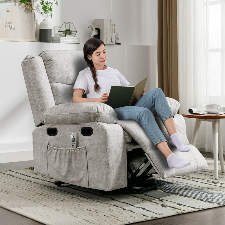 Puremind Recliner Chair for Adults Electric Glider Recliner with Heat Vibration Function Upholstered Modern Massage Chair with Overstuffed Armrest