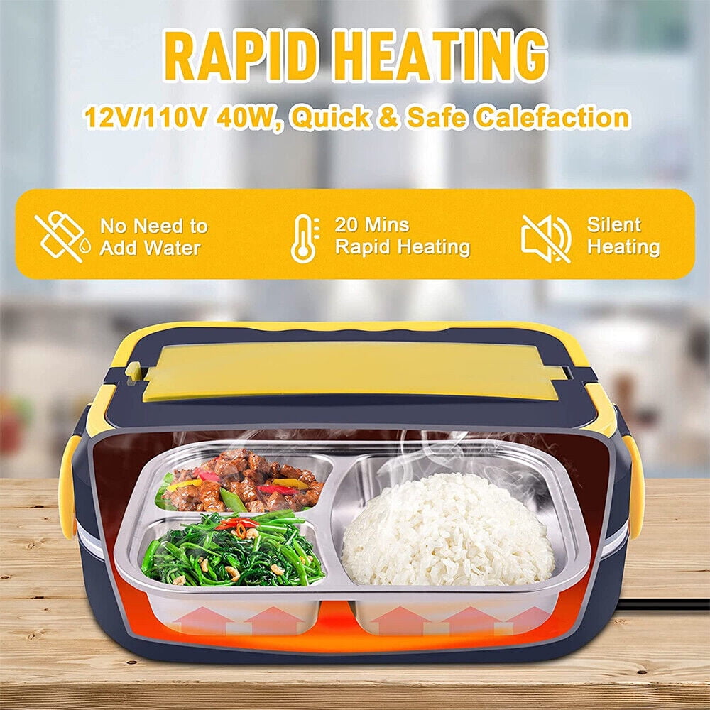 40W Electric Lunch Box, Heated Lunch Box for Adults Food Warmer Lunch Box Without Water Injection 1.5L Removable 304 Stainless Steel Container with Fork & Spoon for Office Car