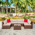 thumbnail image 2 of Hearth & Harbor 7-Piece Outdoor Patio Furniture Set, Wicker Sectional Sofa Patio Conversation Set, Brown/Beige, 2 of 5