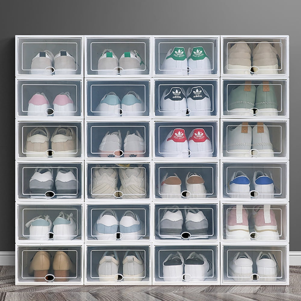 24 Packs Shoe Organizer Storage Boxes for Closet Plastic Stackable