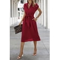 thumbnail image 5 of NAYAOTO Womens Casual Midi Dresses Solid V Neck Short Sleeve Button Shirt Belted Dress with Pockets for Spring Summer 2026, 5 of 7