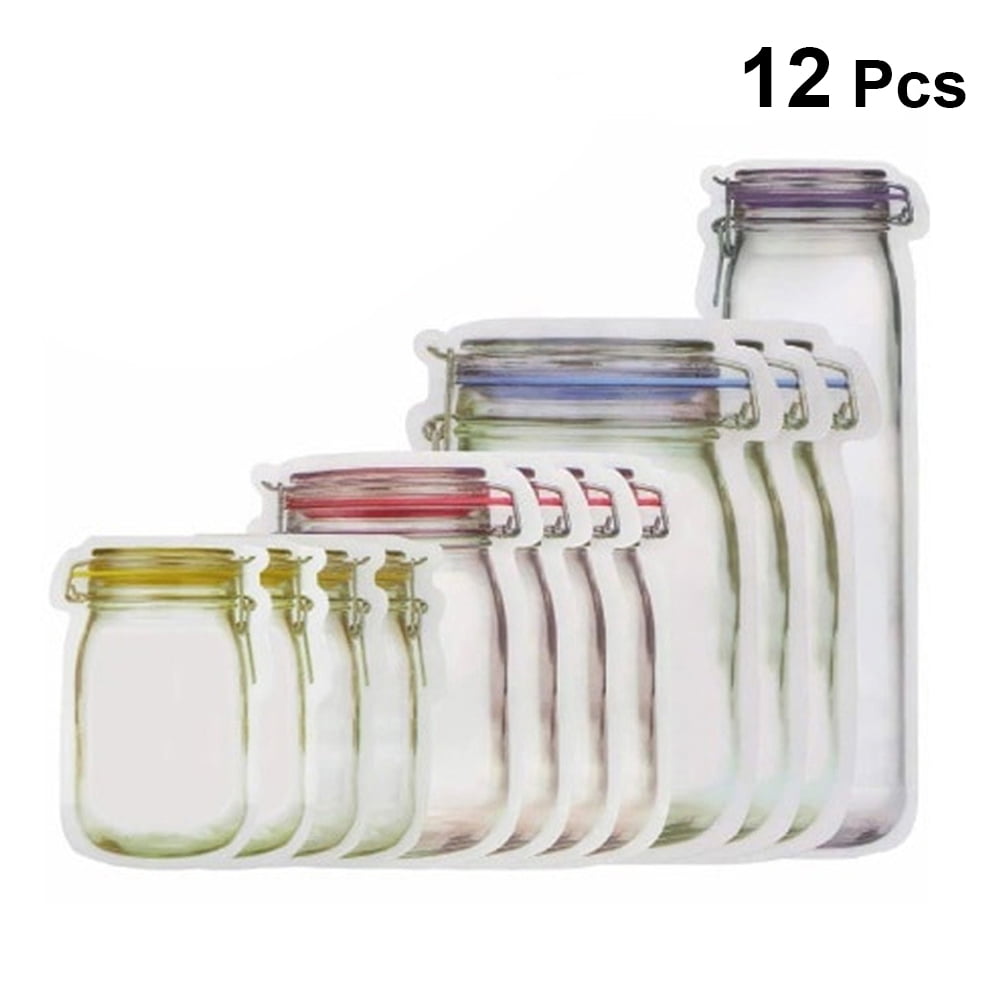 12pcs 4Size Mason Jar Food Bottle Storage Grip Self Seal Resealable Zip Lock Bag 