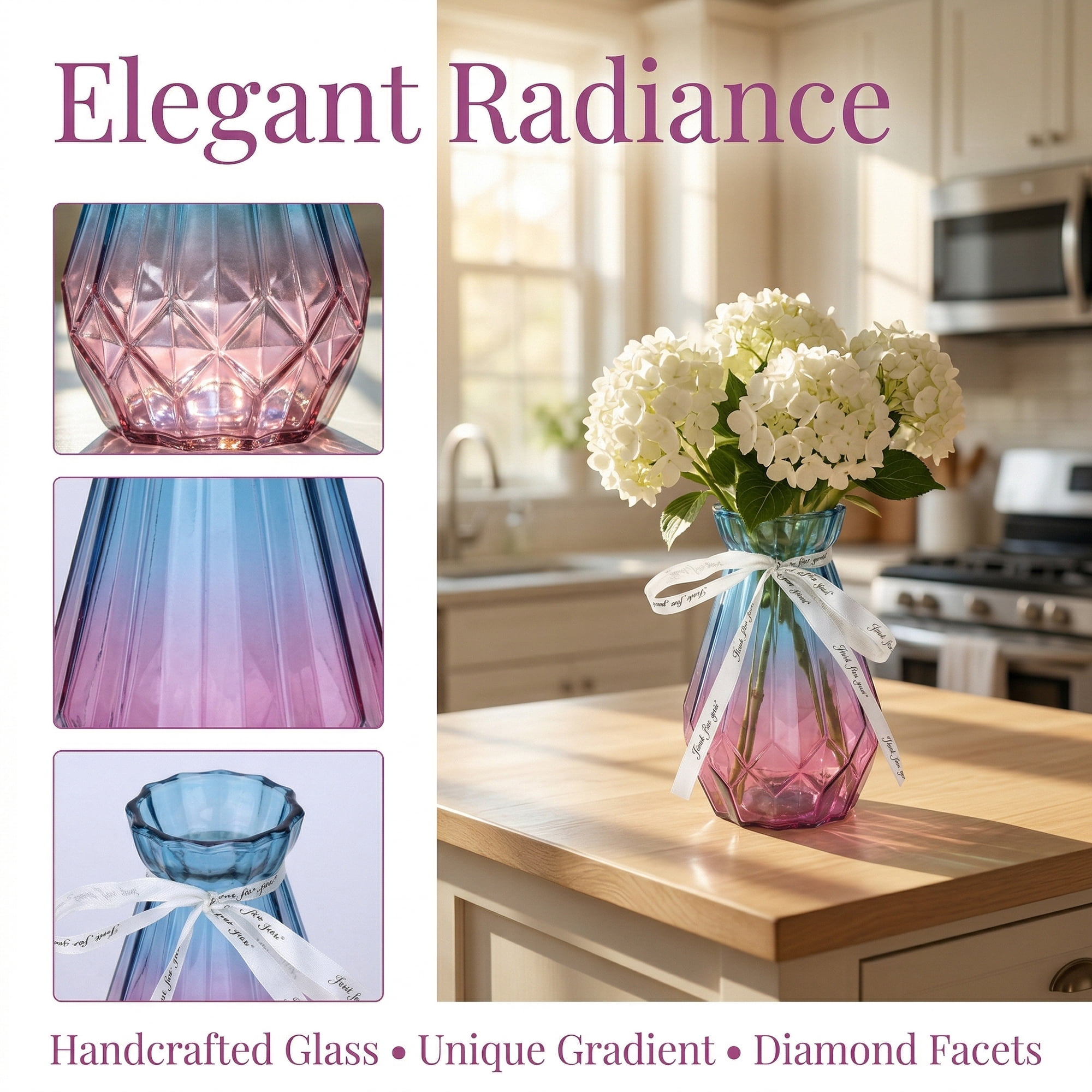 Unique Bargains Glass Vase for Flowers Nordic Decorative Violet 3.5"L x 3.5"W x 5.9"H