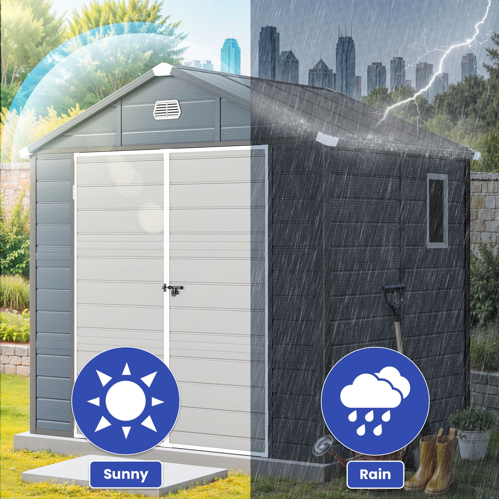 Uforic Resin Outdoor Storage Shed,7.87x6.2ft All-Weather Plastic Tool Shed with Reinforced Floor,Lockable Doors,Windows & Vents,for Backyard,Patio,Poolside,and Lawn