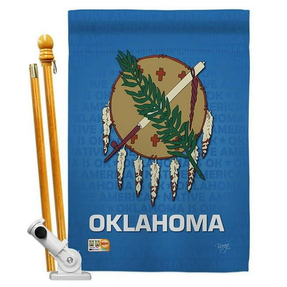 Breeze Decor BD-SS-HS-108131-IP-BO-D-US13-BD 28 x 40 in. Vertical Oklahoma Americana States Impressions Decorative Double Sided House Flag Set with Pole & Bracket Hardware