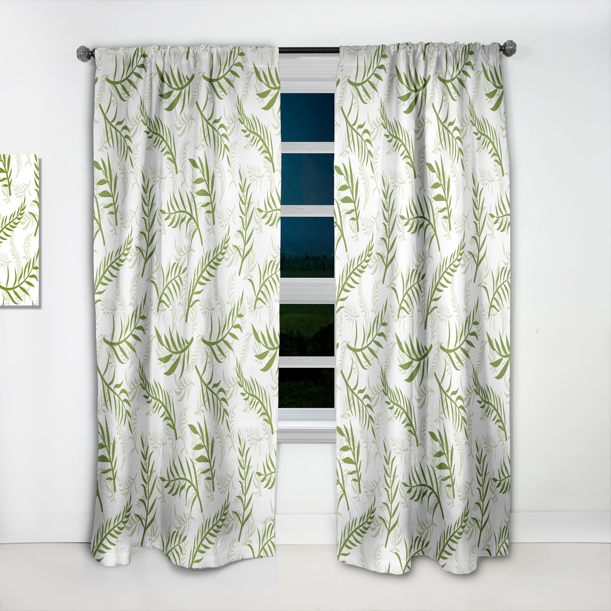 Designart 'Tropical Botanicals On White' Mid-Century Modern Curtain Panel