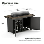 LAUSAINT HOME 43 Outdoor Fire Pit Table , 55,000 BTU Patio Propane Fire Pit with Wood Grain Tabletop & Wind Guard, Black