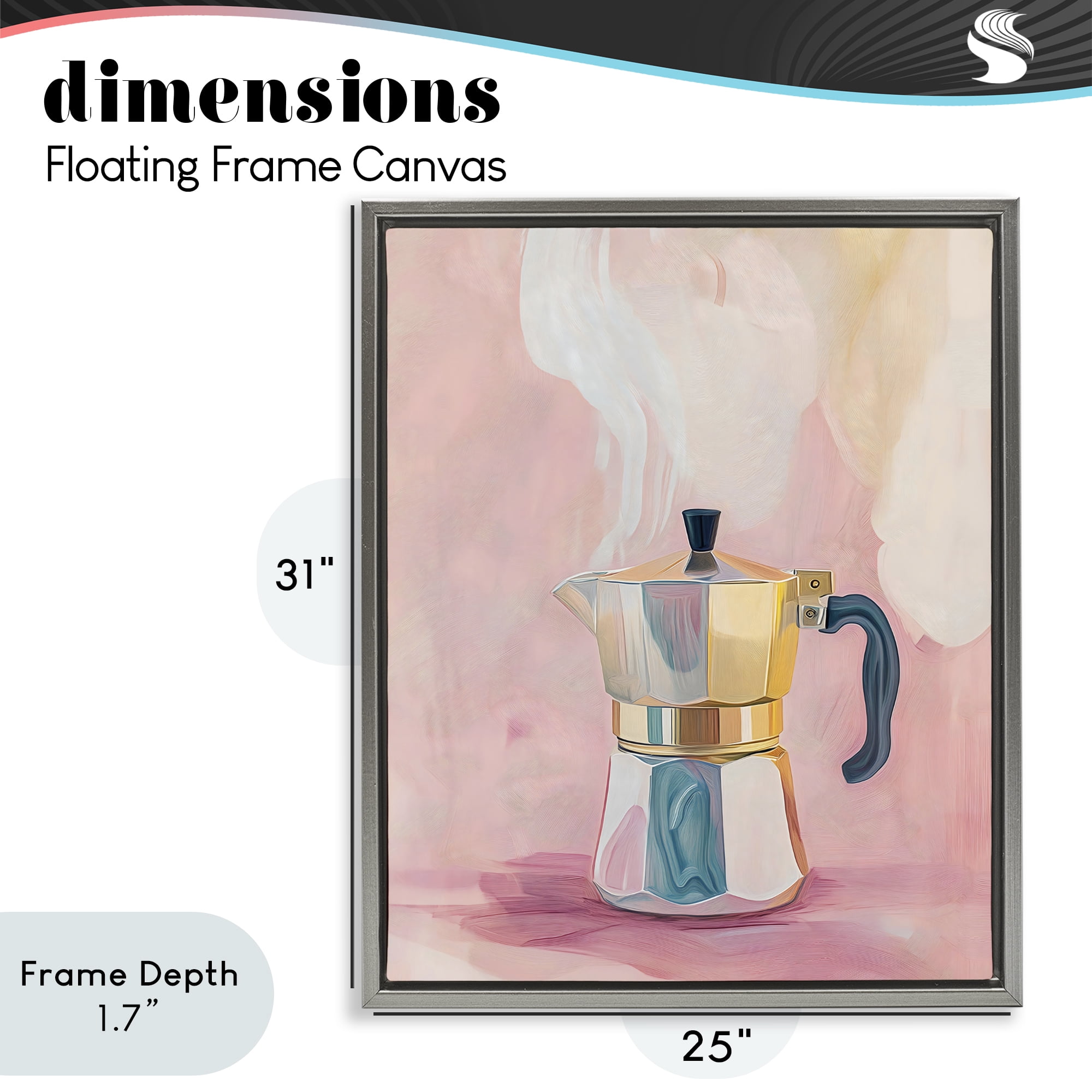 Stupell Industries Vintage Coffee Maker on Pink Gray Framed Floater Canvas Wall Art, design by The Prints Vibe